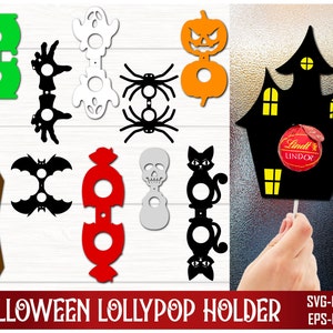 Pacote svg de suporte para pirulito de Halloween, suporte para pirulito svg, pirulito svg, suporte para doces de Halloween svg, artesanato de papel em camadas para Halloween