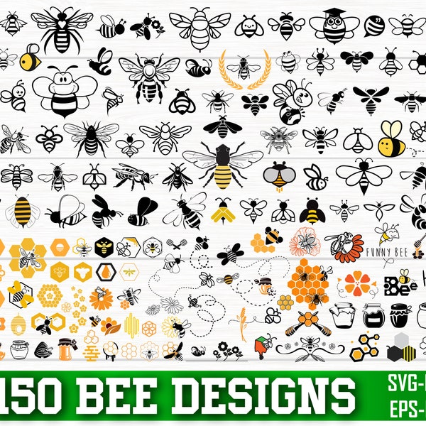 Más de 150 paquetes SVG de abeja, paquete PNG de abeja, imágenes prediseñadas de abeja, silueta de abeja, svg de panal, svg de abeja, archivos de corte de abeja para cricut, imágenes prediseñadas de miel, svg de miel
