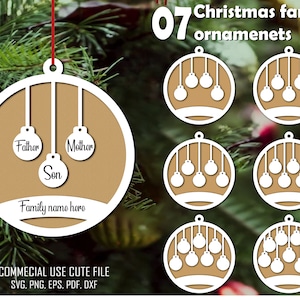 Signo de apellido de Navidad SVG, ornamento familiar de Navidad redondo svg, ornamento de Navidad svg, familia de Navidad svg, Glowforge svg, dxf, svg