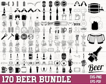 Beer SVG Bundle, Beer Clipart, Beer Bottle svg, Beer mugs svg, Alcohol Svg, Craft Beer Svg, Drinking Svg, Beer Silhouette, Beer SVG Cut File