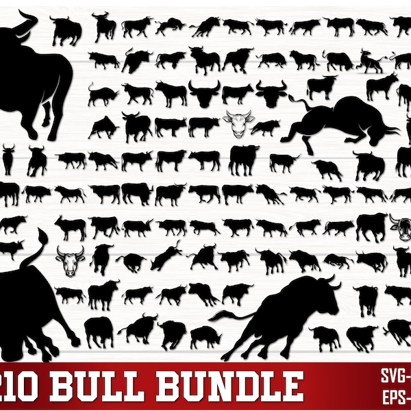 Bull SVG Bundle, Bull PNG bundle, Bull Clipart, Bull Cut Files For Cricut, Bull Silhouette Svg, Bull Head Svg, Farm Animal svg, Cow Girl Svg