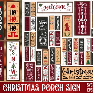 Puede incluir: Una colección de 110 letreros de porche navideños con varios diseños y frases festivos. Los letreros son de varios colores, incluyendo rojo, verde, blanco y negro. Algunas de las frases en los letreros incluyen "Ho Ho Ho", "Let it Snow", "Feliz Navidad" y "Bienvenido".