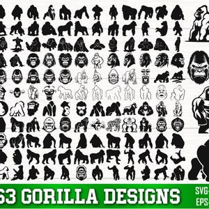 Gorilla SVG Bundle, Gorilla PNG Bundle, Gorilla Clipart, Monkey svg, Gorilla Silhouette, Gorilla SVG Cut Files for Cricut, Gorilla Head Svg