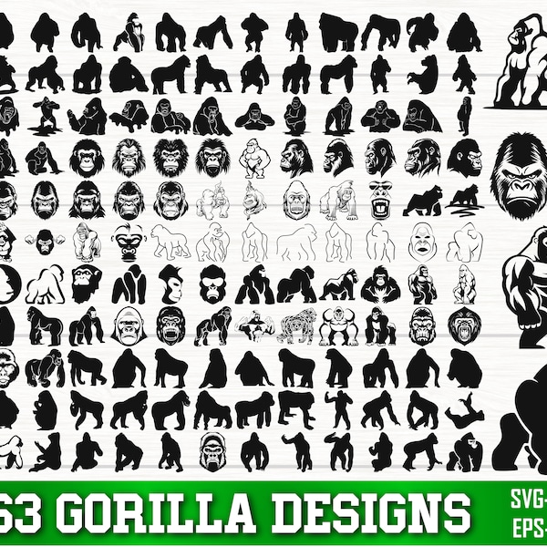 Gorilla SVG Bundle, Gorilla PNG Bundle, Gorilla Clipart, Monkey svg, Gorilla Silhouette, Gorilla SVG Cut Files for Cricut, Gorilla Head Svg