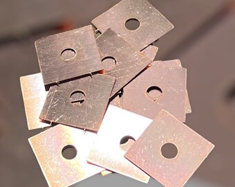 Raw Unsealed 16oz Copper Squares 1"x1" with Center Hole