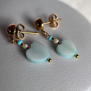 Earrings with turquoise mother-of-pearl heart