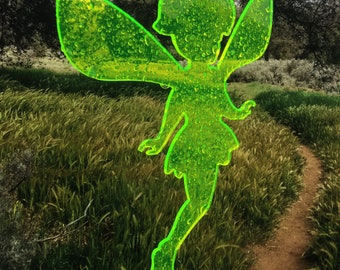Suncatcher Fairy: "Lilly" made of acrylic glass, Fluorescent Wild Fairy for garden & window, Neon decorative elf, UV-active, Modern fantasy gift