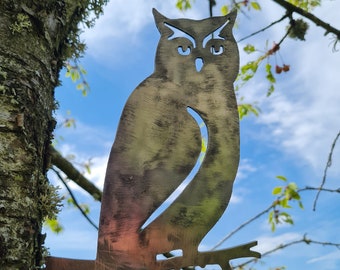 Metal Owl Bird Silhouette Bare Finish Garden Ornament Art