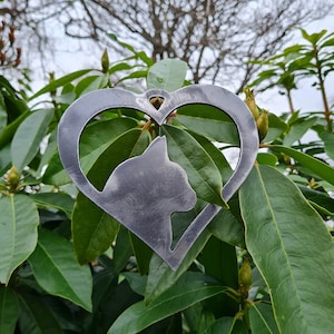 Metal Cat in Heart Garden Ornament, Art or Memorial