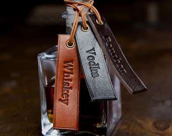 Leather Bottle Tag,  Vintage Decanter Label, Personalized Wine Cellar Decor