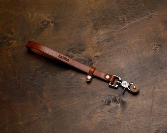 Personalized Leather Camera Wrist Strap: DSLR Hand Strap with Quick Release, Photographer Gift