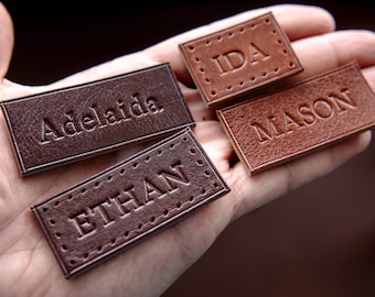 Leather Name Patch, Personalized Leather Tag, Handmade Item Label