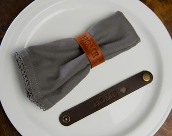 Leather Name Napkin Rings: Multi-colored Napkin Holders, Handmade Table Decor, Family Gift