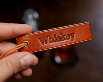 Leather Bottle Tag: Custom Decanter Label, Handmade Item Tags