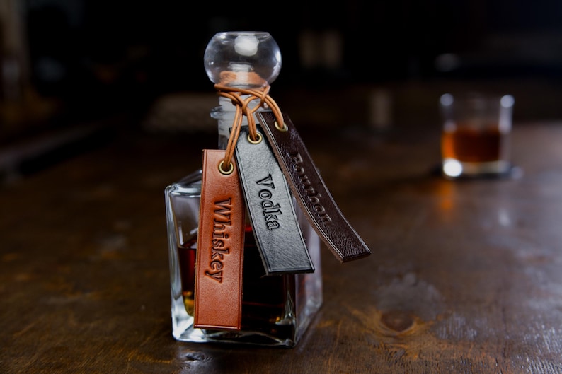 Leather Bottle Tag, Vintage Decanter Label, Personalized Wine Cellar ...