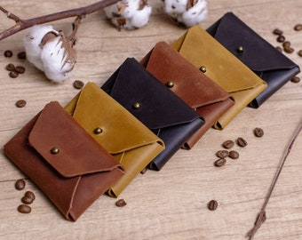 Leather Card Case, Personalized Envelope Wallet, Gift Card Holder