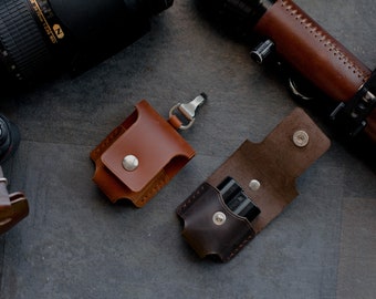 Leather battery holder Camera battery case Leather camera battery bag EN EL keychain case Photographer and videographer gift