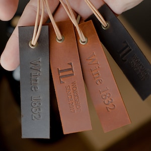 Leather Bottle Tag Custom Leather Name Tags Hang Tag Leather Label Decanter Tags Personalized Tag for Handmade Item