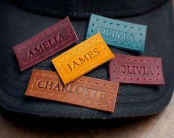 Personalized Leather Name Patch, Multicolor Children Name Tag, Handmade Item Brand Label, Sewing Emblem