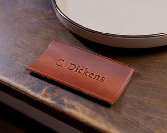 Leather Wedding Place Cards: Rustic Name Guest Seating Card, Personalized Name Tag
