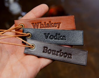 Personalized Leather Bottle Tag, Decanter Label, Custom Handmade Item Tags