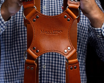 Leather Dual Camera Strap with Shoulder Pads: Personalized DSLR Double Harness, Photographer Gift