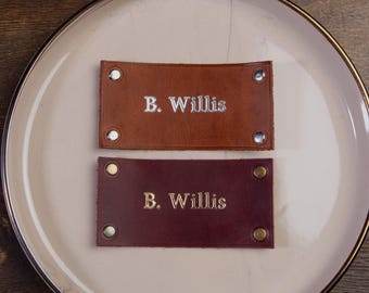 Leather Wedding Place Cards: Rustic Name Guest Seating Card, Personalized Name Tag