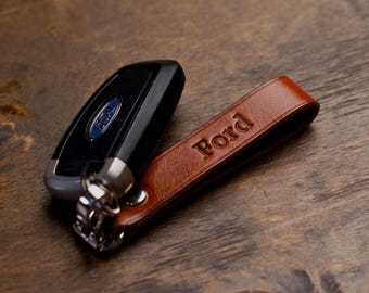 Full Grain Leather Ford Keychain: Hight Quality Leather Keyring for Car Keys, Personalized Gift