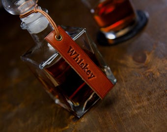 Personalized Leather Decanter Label: Custom Bottle Tag
