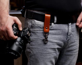 Italian Leather Camera Waist Strap: Quick Release DSLR Accessory, Personalized Photographer Gift