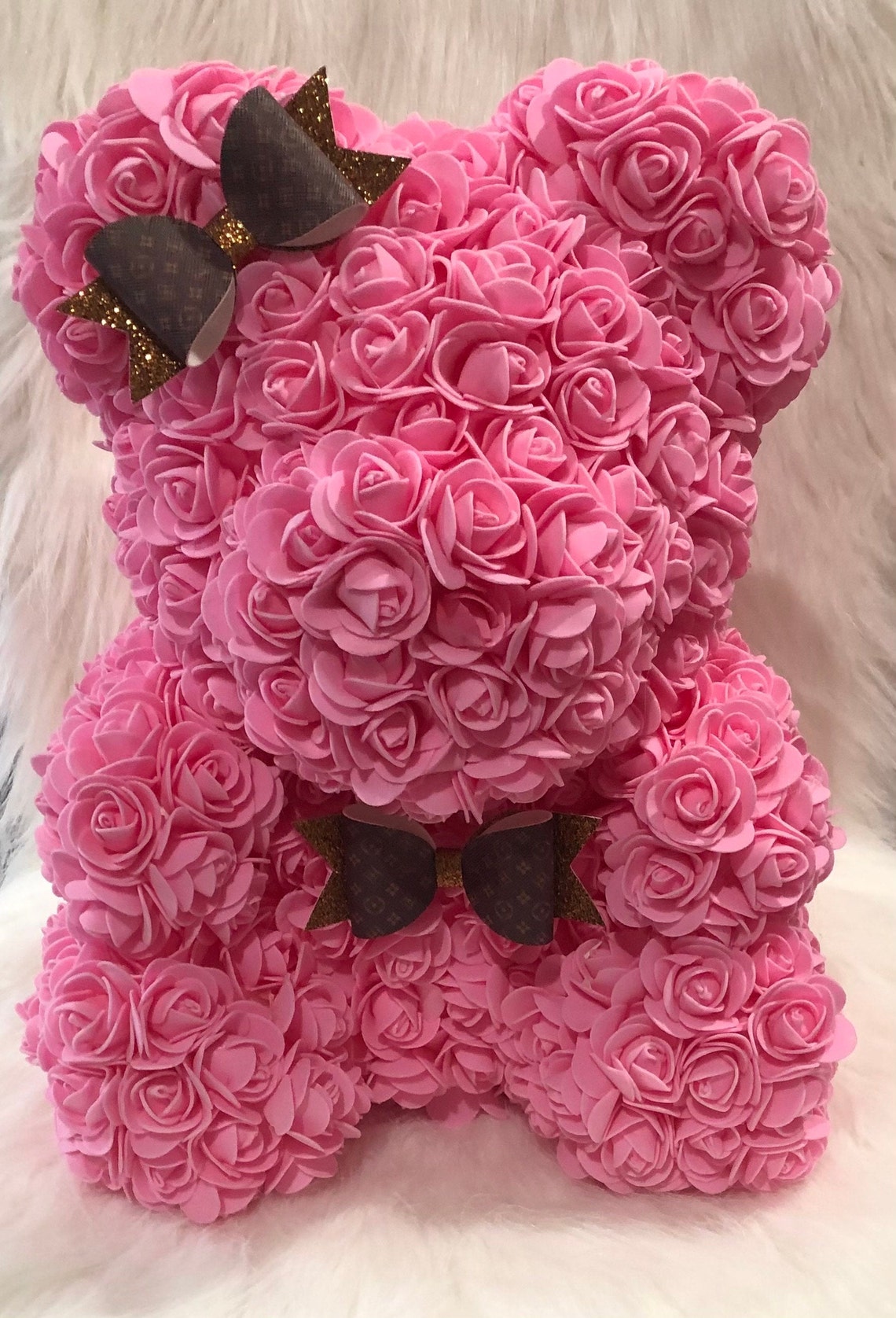 15 Pink Rose Teddy Bear With Bows Optional 3 Preserved Etsy