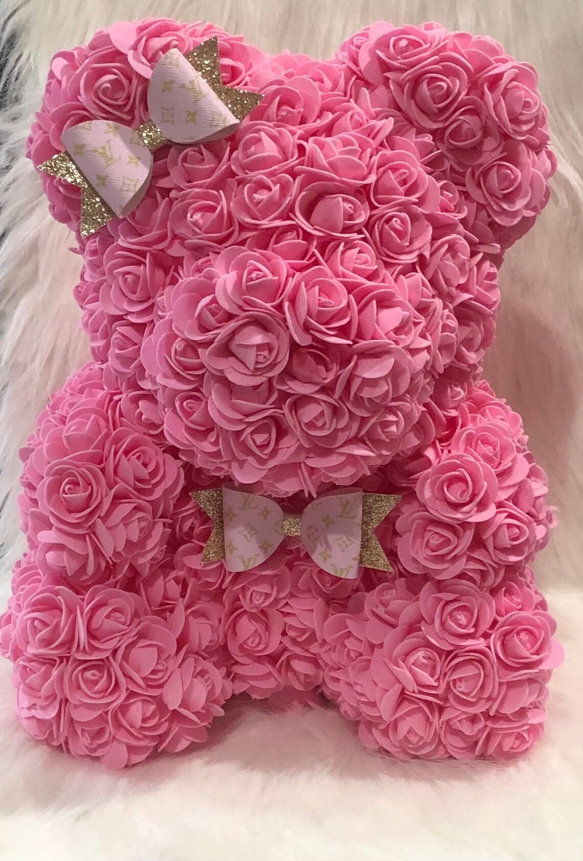 15 Pink Rose Teddy Bear With Bows Optional 3 Preserved Etsy