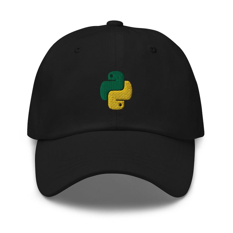 May include: Black baseball cap with an embroidered green and yellow Python logo.