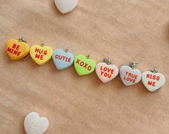 Conversation Hearts, Dangle Earrings or Charm *Choose your QUOTES!*