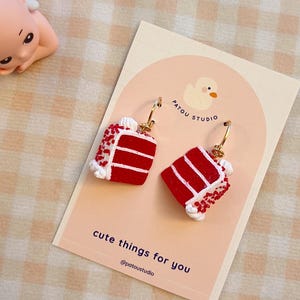 red velvet cake dangle earrings | handmade, miniature, food