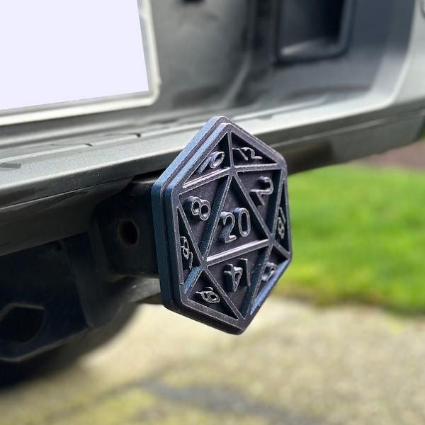 3D Printed 2 inch d20 Tow Hitch Cover, DnD Tow Hitch - Critical Hitch Appeal for RPG Enthusiasts - Unique Dungeon Master Gift