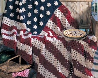 American Flag Crochet Afghan Pattern, Patriotic Granny Square Blanket (PDF Download)