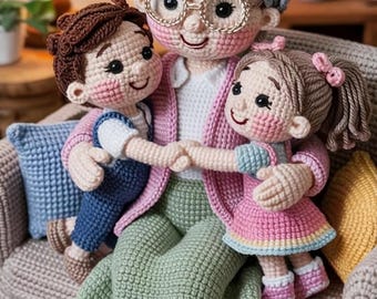 Amigurumi Grandma Grandkids Crochet Pattern PDF – Advanced Doll Set (Instant Download)
