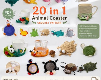 20-in-1 Animal Crochet Coaster Pattern | Beginner Amigurumi Mug Rug (PDF Download)