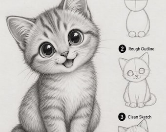 Kitten Drawing Tutorial PDF | Step-by-Step Beginner Art Lesson (Digital Download)