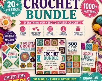 Crochet PDF Bundle: 20+ eBooks, 1000+ Patterns, Granny Squares (Instant Download)