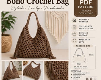 Boho Crochet Bag Pattern PDF | Fringe Shoulder Bag Tutorial (Instant Download)