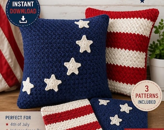 Americana Pillow Set Crochet Pattern | Stars Stripes Decor (PDF Download)