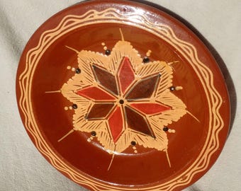 Moroccan Terracotta Decorative Plate, 31cm Hand-Painted Berber Clay Bowl, Rustic Boho Wall Art