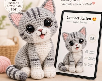 Crochet Kitten Pattern | Beginner Amigurumi Tabby Cat (Digital PDF)