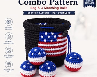 Patriotic Crochet Pattern PDF – Americana Amigurumi Balls & Bag Set (Instant Download)