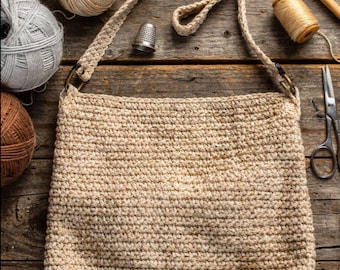 Rustic Crochet Crossbody Bag Pattern | Jute Cotton Shoulder Bag (PDF Download)