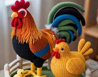 Amigurumi Chicken Family Crochet Pattern | Rooster, Hen, Chicks PDF (Instant Download)