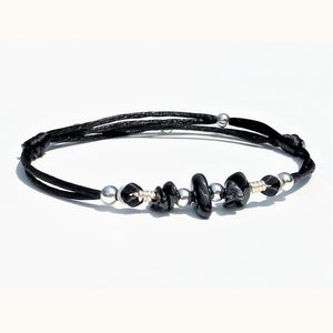 Black Tourmaline Bracelet: Silver Beads, Adjustable Gemstone Jewelry
