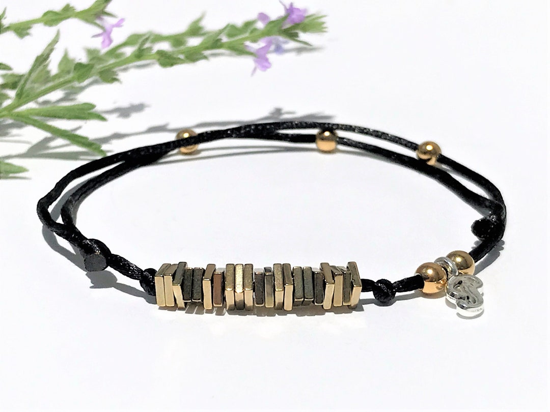 Black String Bracelet With Gold Hematite for Women and Girls Etsy